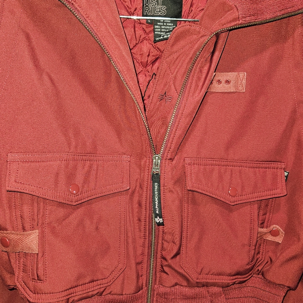 Alpha Industries Coat Jacket Maroon Red Women Large Outerwear Winter Mid Crop - Picture 5 of 14